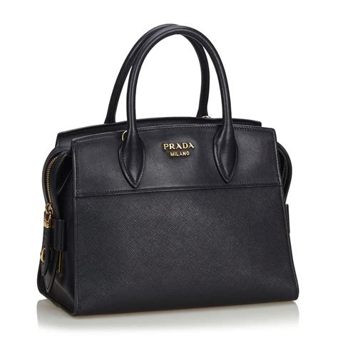 prada tote bag black leather|Prada saffiano leather tote.